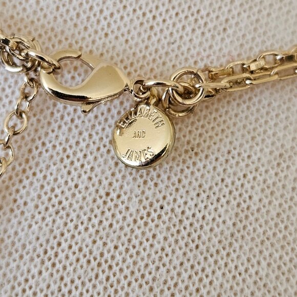 Elizabeth & James 3 Three Strand Gold Tone Chain Layer Necklace Pearl Medallion - Picture 7 of 7